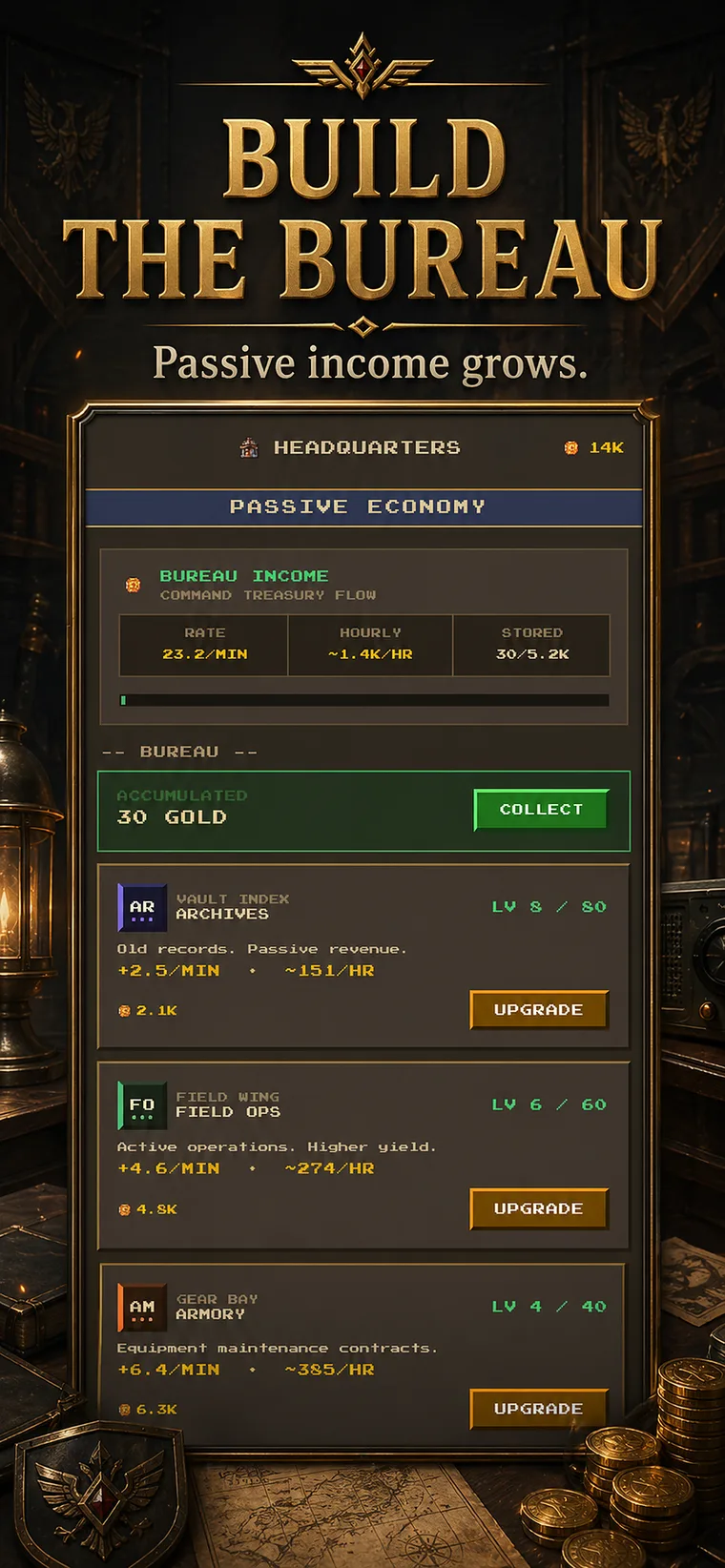 Cold File headquarters economy screen.