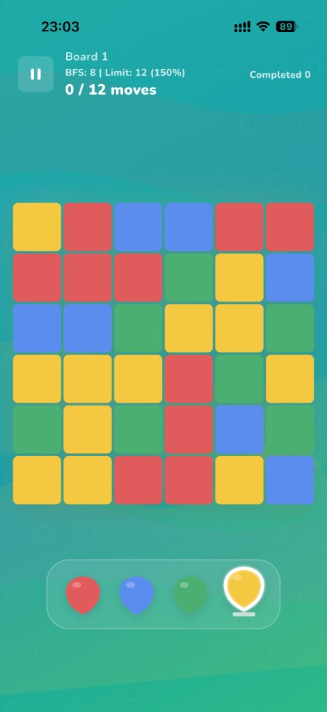 Hue Wash color-flooding puzzle board